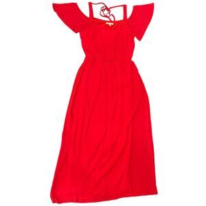 Gibson Latimer Cherry Red Embroidered Cold Shoulder Maxi Dress size S Summer